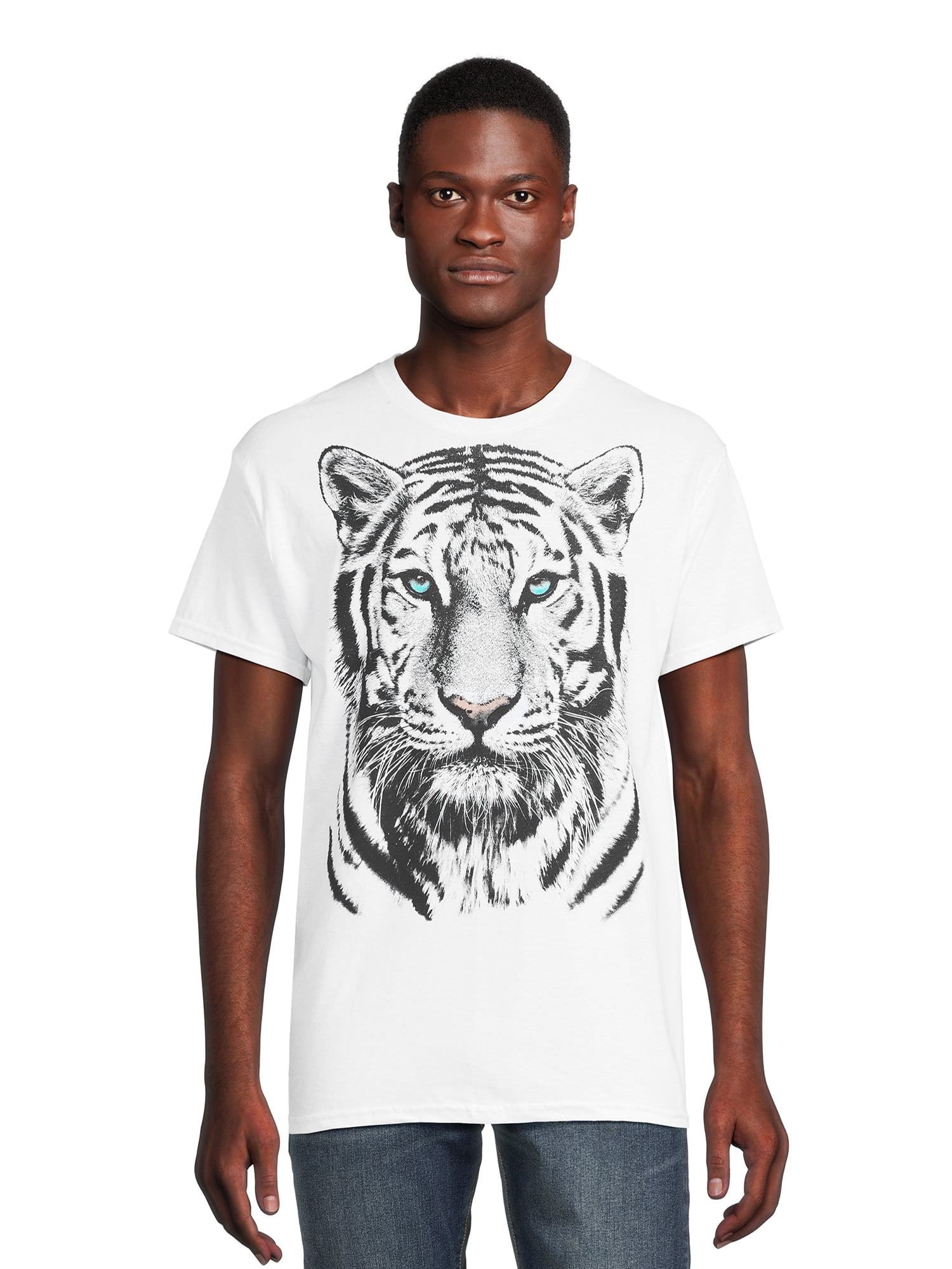 Humor Men's & Big Men's White Tiger Print Graphic T-Shirt, Sizes S-3XL 