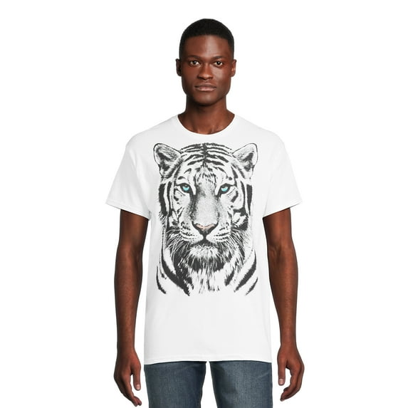 Humor Men's & Big Men's White Tiger Print Graphic T-Shirt, Sizes S-3XL