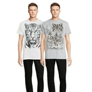 Humor Men's & Big Men's Wolf and Tiger Animal Graphic T-Shirts, 2-Pack, Sizes S-3XL