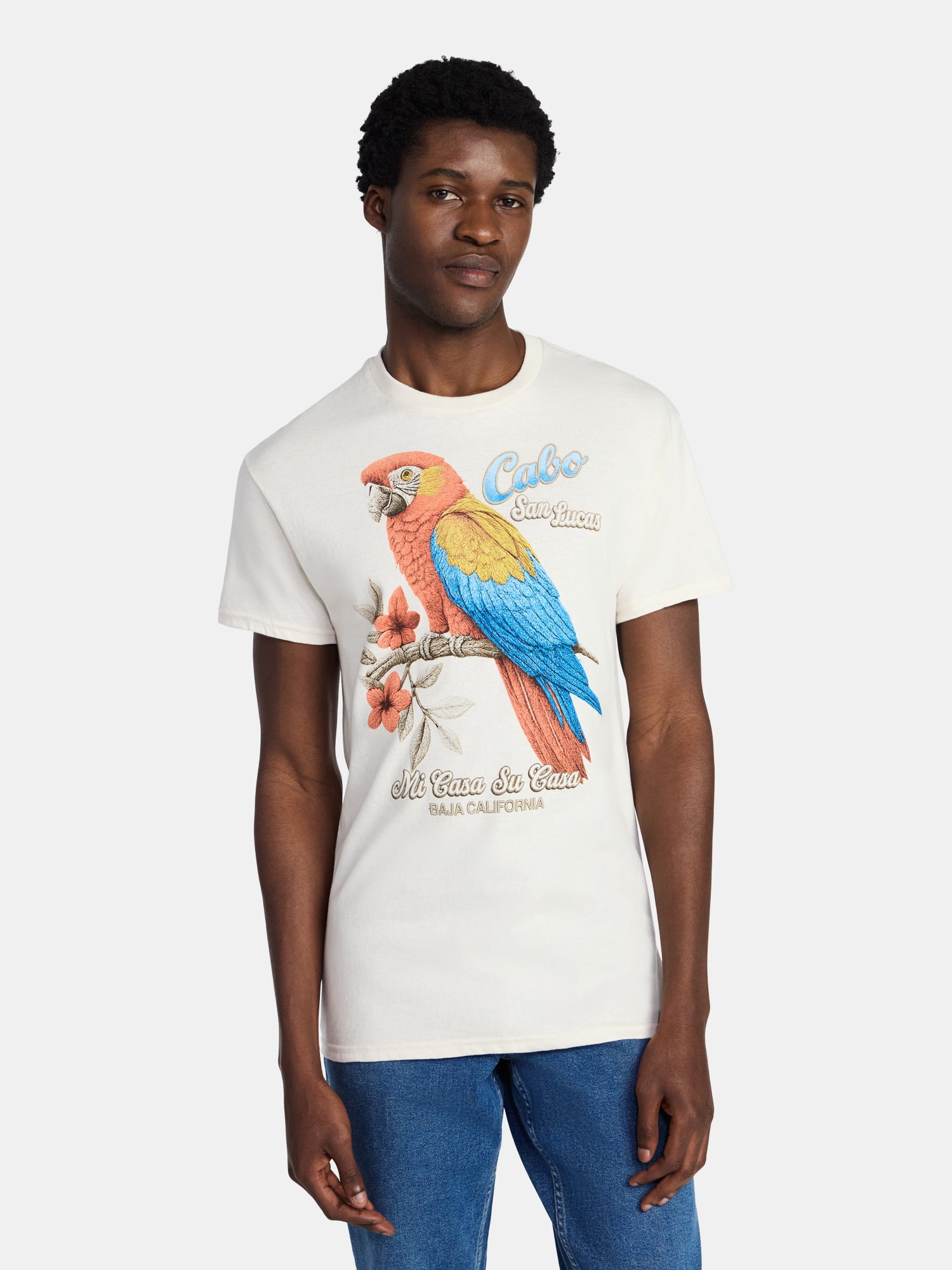Humor Men's and Big Men's Cabo San Lucas Parrot Cotton Graphic Tee with Short Sleeves, Size S-3XL