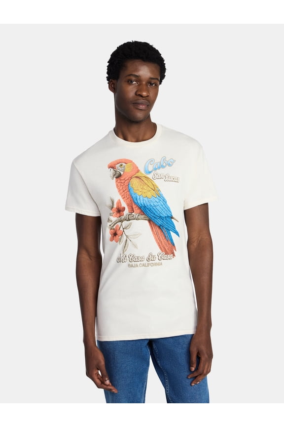 Men's and Big Men's Cabo San Lucas Parrot Cotton Graphic Tee with Short Sleeves, Size S-3XL