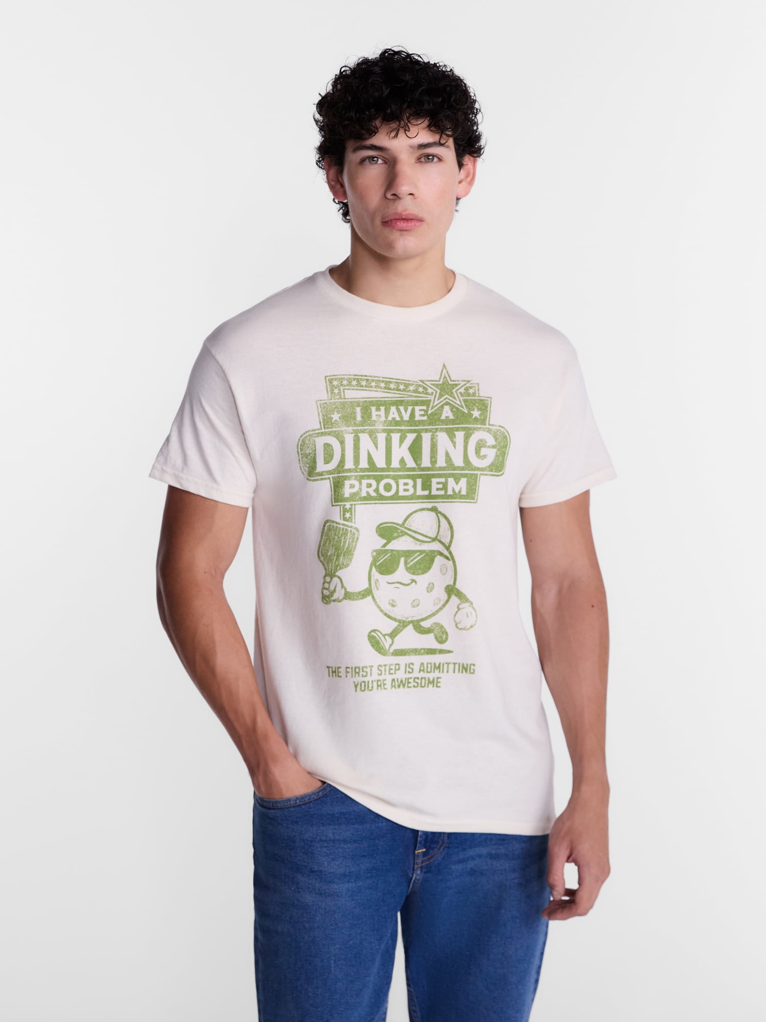 Humor Men's and Big Men's Dinking Problem Pickleball Graphic Tee with Short Sleeves, Size S-3XL