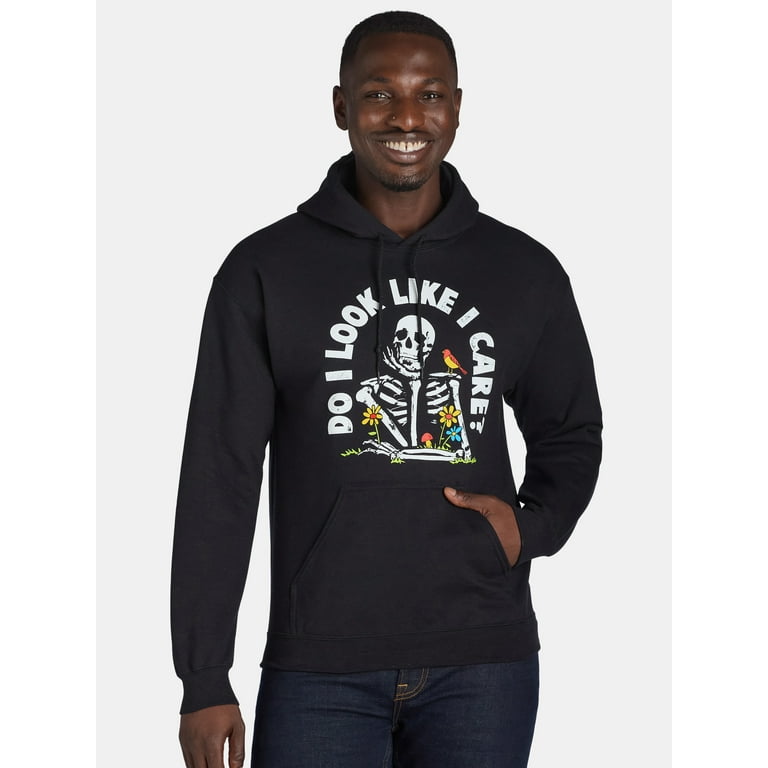 Men s and Big Men s Do I Look Like I Care Skeleton Graphic Print Hoodie S 3XL