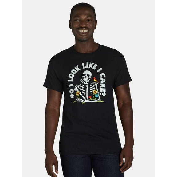 Humor Men's and Big Men's Do I Look Like I Care Skeleton Graphic Tee, Sizes S-XL