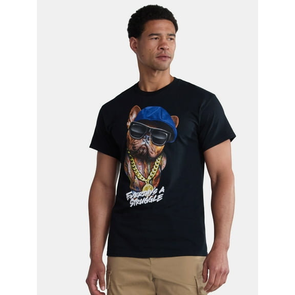 Humor Men's and Big Men's Rapper Bulldog Cotton Graphic Tee with Short Sleeves, Sizes S-3XL
