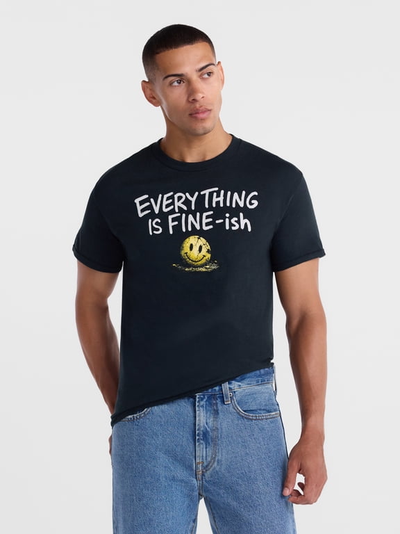Men's and Big Men's Smiley Face Graphic Cotton Tee with Short Sleeves, Sizes S-3XL