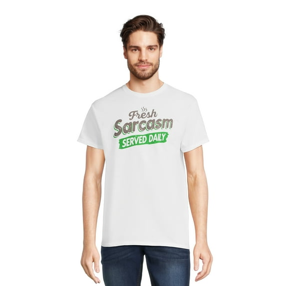 Humor Men's and Big Men's Fresh Sarcasm Served Daily Short Sleeve Men's Graphic Tee, Sizes S-3XL