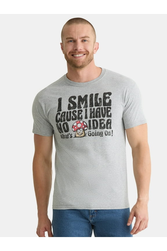 Men's and Big Men's I Smile Cause I Have No Idea What's Going On Mushroom Graphic Tee, Size S-3XL