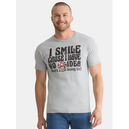 Humor Men's and Big Men's I Smile Cause I Have No Idea What's Going On Mushroom Graphic Tee, Size S-3XL