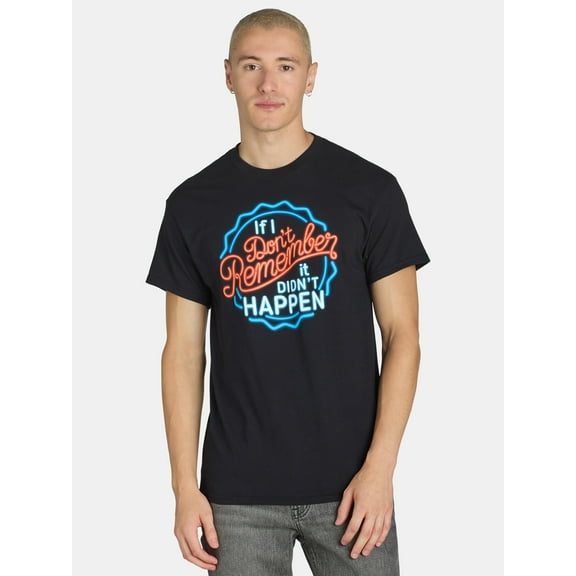 Humor Men's and Big Men's If I Don't Remember It Didn't Happen Graphic Tee with Short Sleeves, Sizes S-3XL