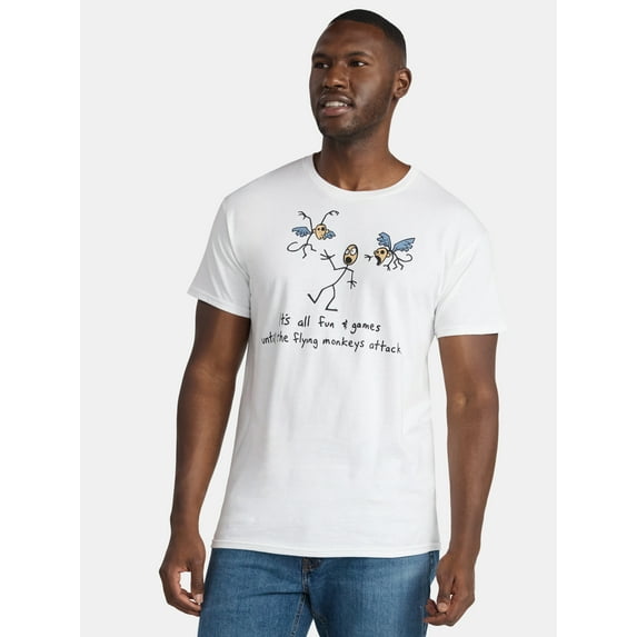 Humor Men's and Big Men's Flying Monkeys Attack Men's Short Sleeve Graphic Tee, Size S-3XL