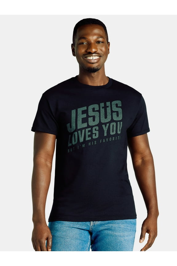 Men's and Big Men's Jesus Loves You But I'm His Favorite Graphic Tee with Short Sleeves, Sizes S-3XL
