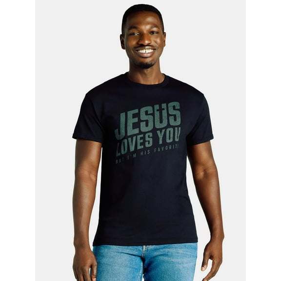 Humor Men's and Big Men's Jesus Loves You But I'm His Favorite Graphic Tee with Short Sleeves, Sizes S-3XL