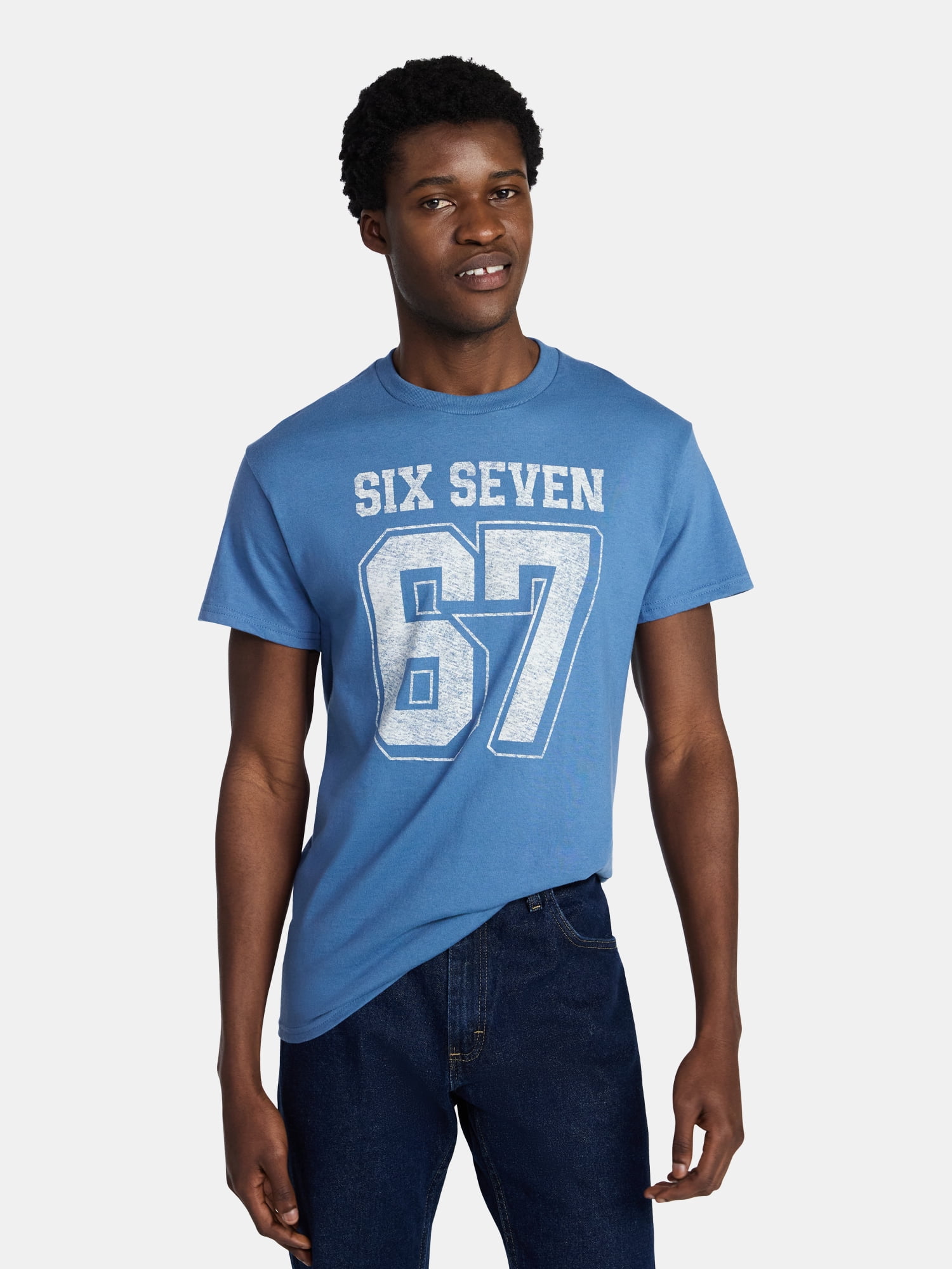 Humor Men's and Big Men's Six Seven 67 Cotton Graphic Tee with Short Sleeves, Size S-3XL