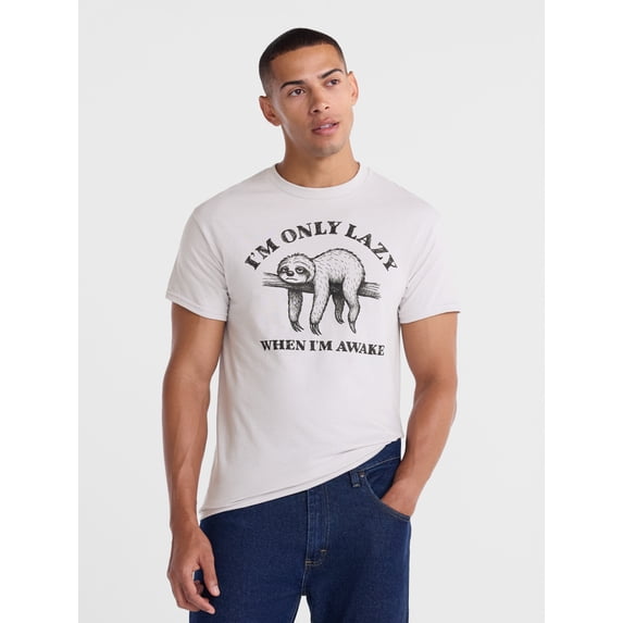 Humor Men's and Big Men's Sloth Graphic Cotton Tee with Short Sleeves, Sizes S-3XL
