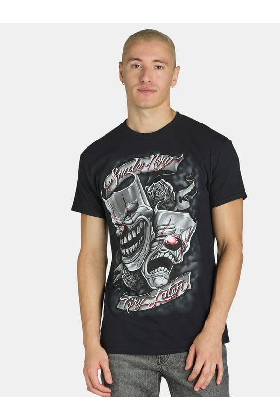 Men's and Big Men's Smile Now Cry Later Masks Graphic Tee with Short Sleeves, Sizes S-3XL