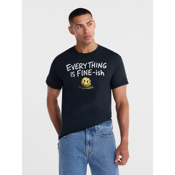 Humor Men's and Big Men's Smiley Face Graphic Cotton Tee with Short Sleeves, Sizes S-3XL