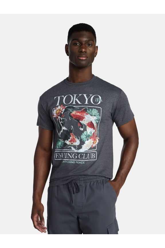 Men's and Big Men's Tokyo Fishing Club Graphic Tee with Short Sleeves, Size S-3XL