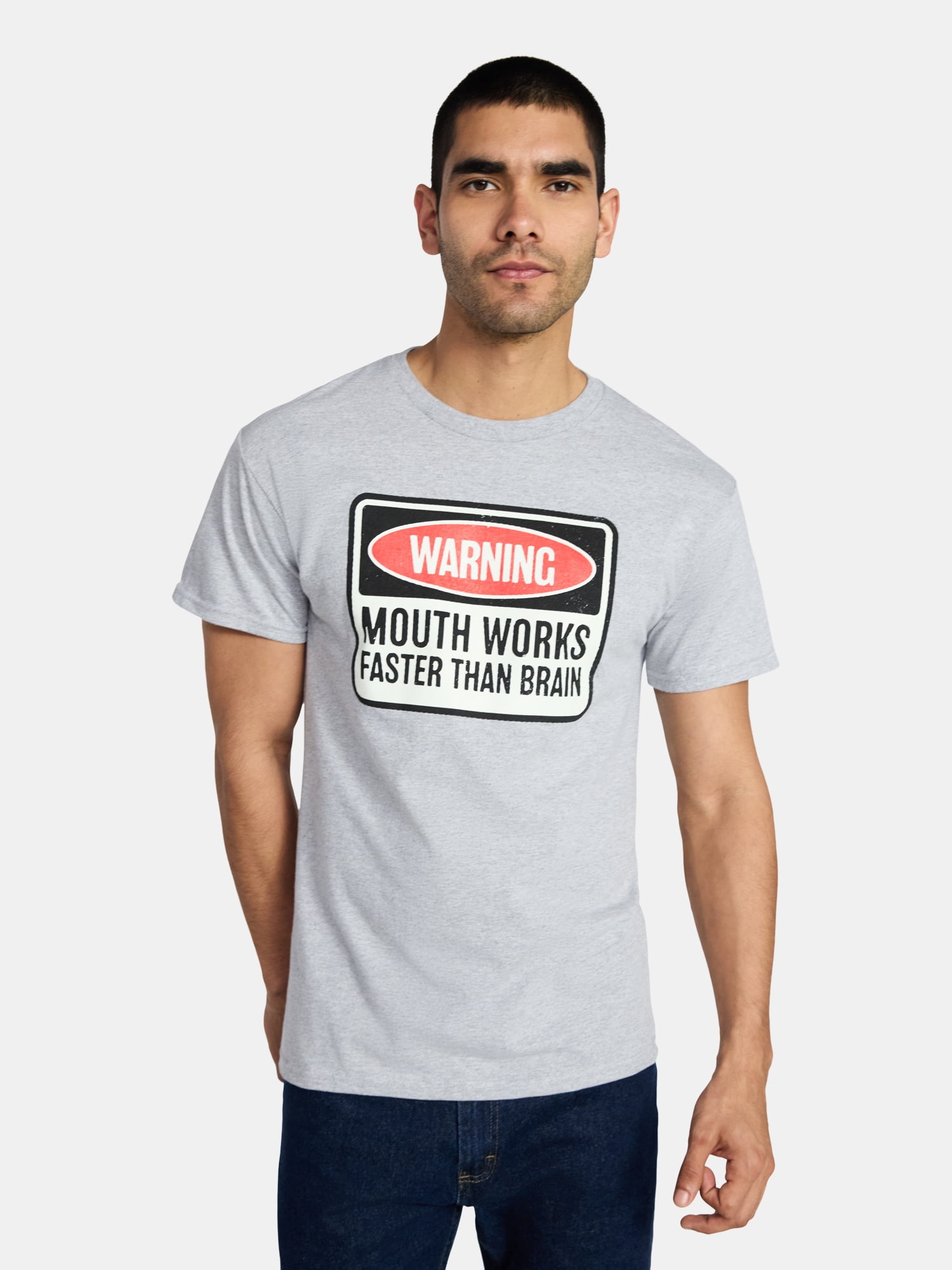 Humor Men's and Big Men's Warning Mouth Works Faster Than Brain