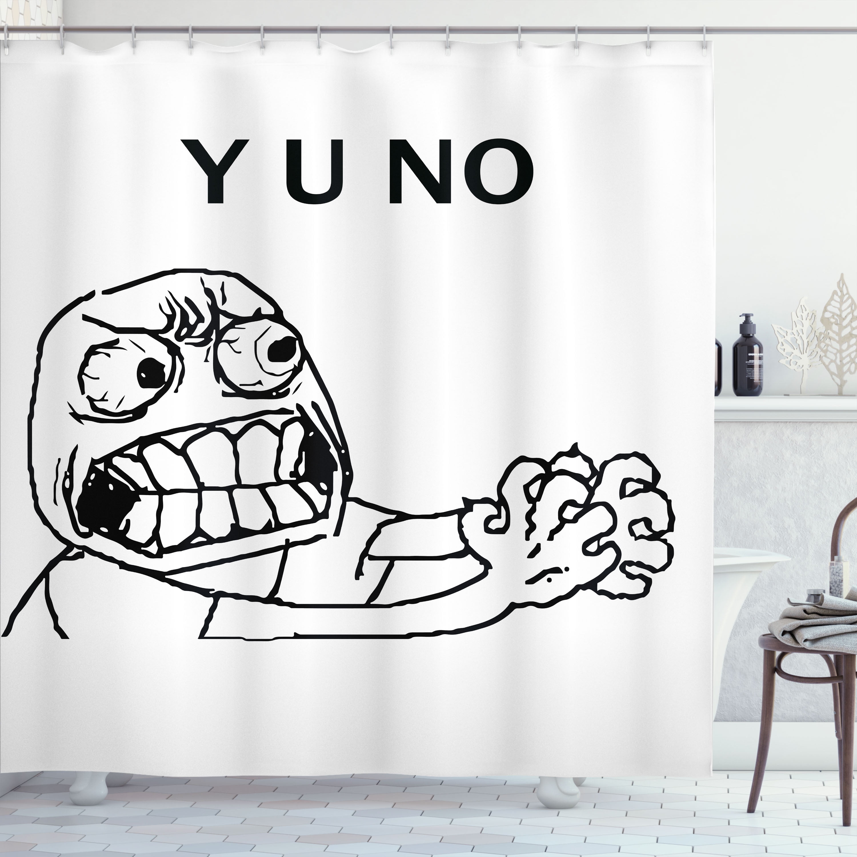 Humor Shower Curtain, Stickman Meme Face Icon Looking at Computer