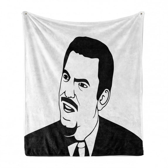 Humor Soft Flannel Fleece Blanket, Monochrome Retro Man Rage Comics Expressive Emotions Online Illustration Print, Cozy Plush for Indoor and Outdoor Use, 50" x 60", White and Black, by Ambesonne