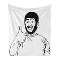 thumbnail image 1 of Humor Soft Flannel Fleece Throw Blanket, Lol Happy Guy with Thumbs Bodily Gesture Cool Sounds Style Graphic Print, Cozy Plush for Indoor and Outdoor Use, 60" x 80", Black and White, by Ambesonne, 1 of 5