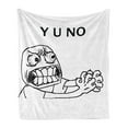 thumbnail image 1 of Humor Soft Flannel Fleece Throw Blanket, Mascot Rage Guy Meme Face with Big Eyes Full of Anger Hipster Smile Art, Cozy Plush for Indoor and Outdoor Use, 50" x 70", Black and White, by Ambesonne, 1 of 5