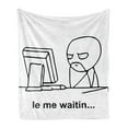 thumbnail image 1 of Humor Soft Flannel Fleece Throw Blanket, Stickman Meme Face Looking at Computer Joyful Fun Caricature Comic Design, Cozy Plush for Indoor and Outdoor Use, 70" x 90", Black and White, by Ambesonne, 1 of 6