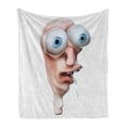 thumbnail image 1 of Humor Soft Flannel Fleece Throw Blanket, Stupid Derp Human Face Web Comics Character Simple Drawing Modern Image, Cozy Plush for Indoor and Outdoor Use, 60" x 80", Peach and Blue, by Ambesonne, 1 of 6