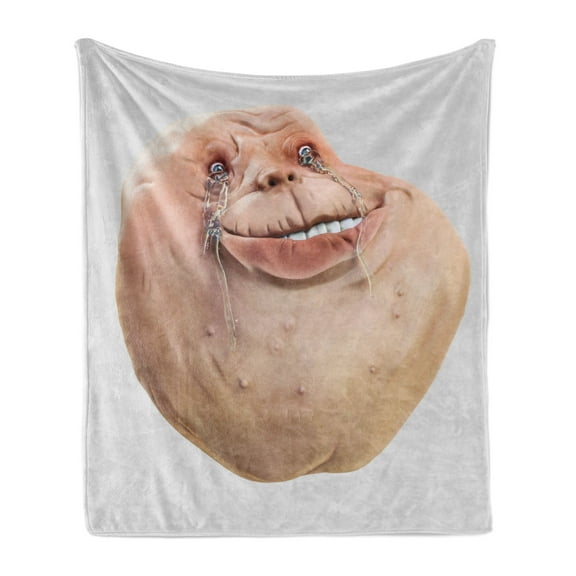 Humor Soft Flannel Fleece Throw Blanket, Ugly Forever Alone Rage Internet Meme Online Chat Communication Art Print, Cozy Plush for Indoor and Outdoor Use, 50" x 70", Tan and Peach, by Ambesonne