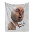 thumbnail image 1 of Humor Soft Flannel Fleece Throw Blanket, Why You No Wake Me up Internet Meme with Complaining Oversleep Face and Watch Image Print, Cozy Plush for Indoor and Outdoor Use, 60" x 80", Tan, by Ambesonne, 1 of 6