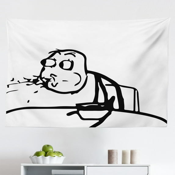 Humor Tapestry, Whatever Guy Meme Confusion Gesture Creative Drawing Rage Makers Design, Fabric Wall Hanging Decor for Bedroom Living Room Dorm, 2 Sizes, Black and White, by Ambesonne