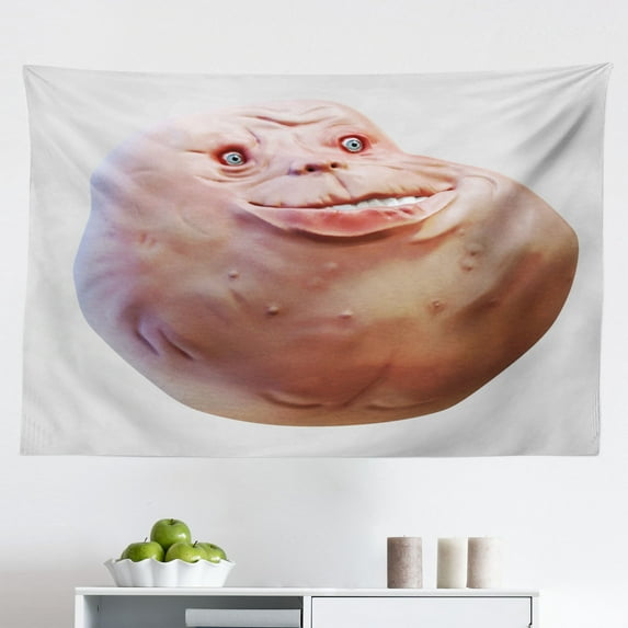 Humor Tapestry, Why You No Plunger Guy Meme Face Angry Grumpy Washroom Design Print, Fabric Wall Hanging Decor for Bedroom Living Room Dorm, 2 Sizes, Tan and Peach, by Ambesonne