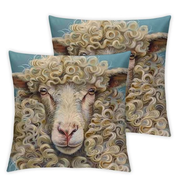 Humor Throw Pillow Cushion Cover, Portrait of Ram Sheep Goat Head Meadow Mammal Hipster Retro Style Graphic Art, Decorative Square Accent Pillow Case, Turquoise Tan
