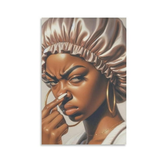 Humorous African American Bathroom Canvas Art Afro Female Pinching Nose Poster, Funky Black Culture Decor, Playful Wall Art for Apartment And Bathroom Aesthetic Decor