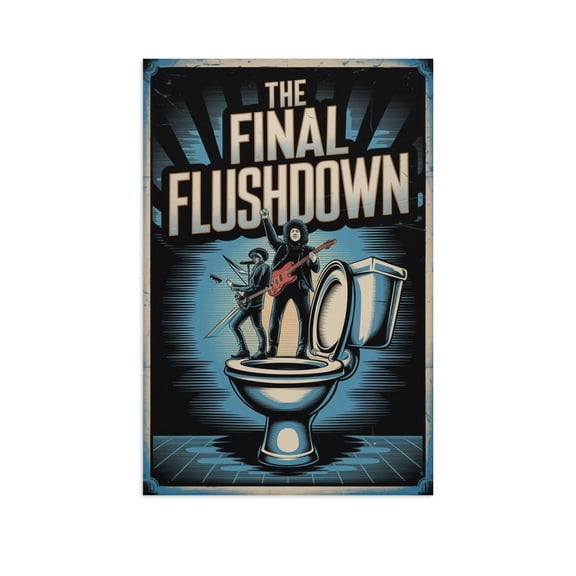 Humorous Bathroom Poster The Final Flushdown Rock Band Toilet Tank Decor Print Poster
