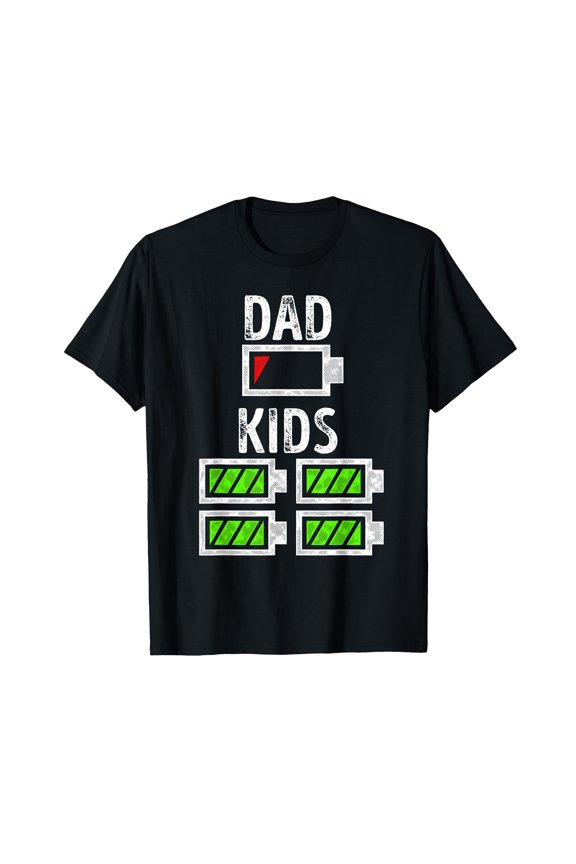 Humorous Battery Graphic Dad of Four T-Shirt for Fun Family Moments