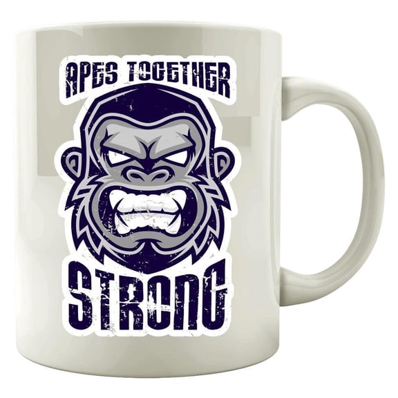 Humorous Battle 11 oz Coffee Mug - Apes Together Strong White Ceramic Gift