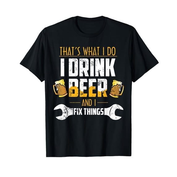 Humorous Beer Mug and Wrench Design T-Shirt for Beer Lovers and DIY Fixers