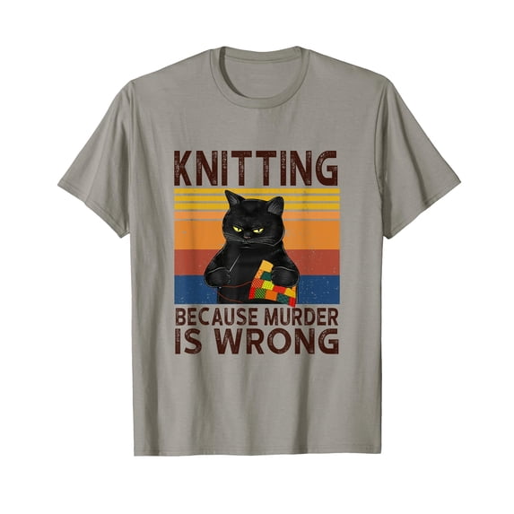 Humorous Black Cat Knitting T-Shirt Comfort Colors for Cat Lovers and Crafters