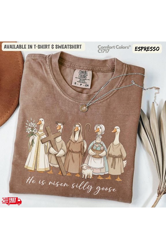 Humorous Cartoon Geese He Is Risen Easter Comfort Colors T-Shirt for Fun Celebrations