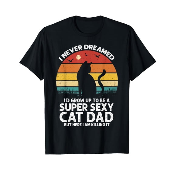 Humorous Cat Dad Silhouette T-Shirt for Fun and Relaxed Style