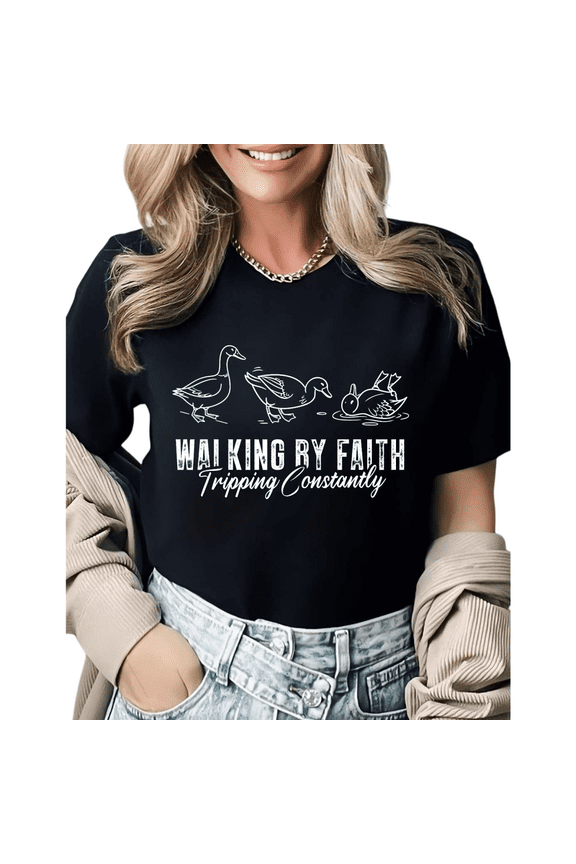 Humorous Christian Quote Ducks Graphic Tees Womens T-shirt White/Black S-5XL Shirts Daily Casual Tops