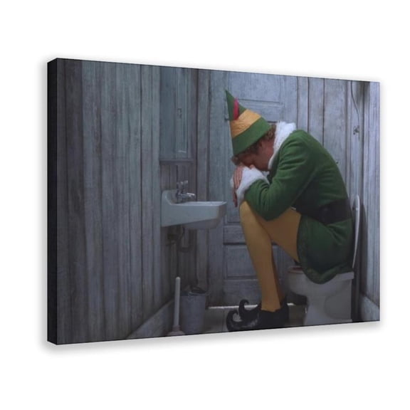 Humorous Christmas Elf Canvas Wall Art Ready to Hang for Bathroom and Living Room