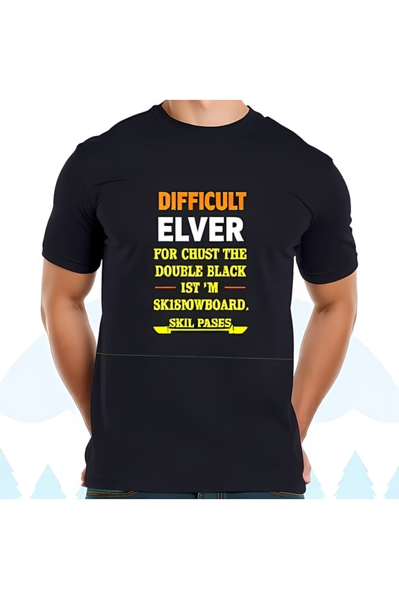 Humorous Cotton Short Sleeve T-Shirt - " Difficult Elver " Graphic with Playful Text for Snowboarding Enthusiasts