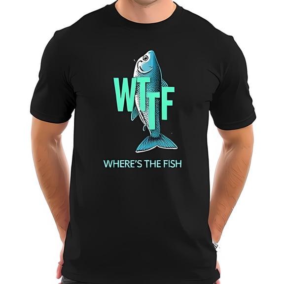 Humorous Cotton Short Sleeve T-Shirt with Teal Fish Graphic & " WTF " Text - Casual Trendy Tee