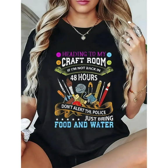 Humorous Craft - Themed Graphic Tee,Tops Has Craft Supplies Designs, Round Neck Oversized Fit T - shirts, Size(S - 5XL)
