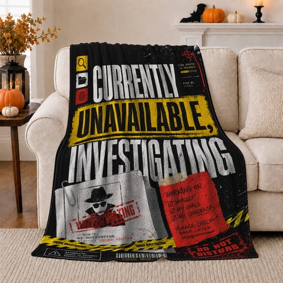 Humorous Detective Noir Motivation Investigation, Cozy Friendship Quote Scene, Warm Flannel Blanket for Living Room and Reading Nook, Art Lovers Friendship Gift, Artistic Home Decor