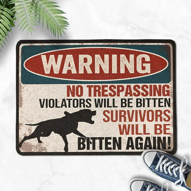Humorous Dog Guard Doormat – No Trespassing Warning Rug for Porch, Front Step, or Gate, Home Entry Use