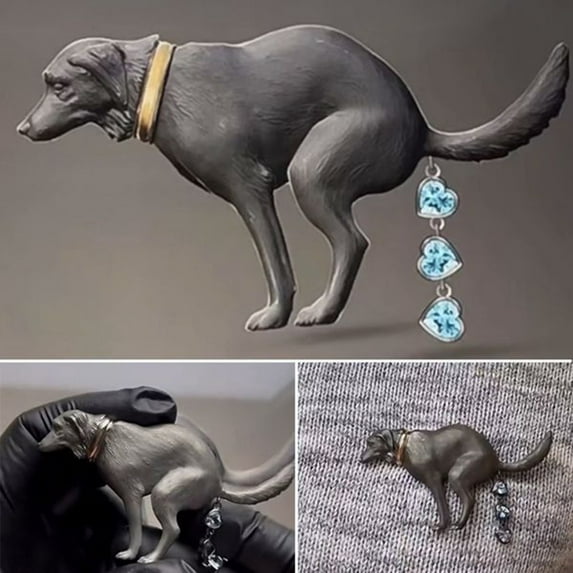 Humorous Dog Pooping Figurine with Crystal Accents Unique Garden Decor, Fun Gift for Dog Lovers, Indoor/Outdoor Use